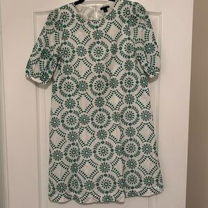 Ann Taylor Green and White Eyelet Dress